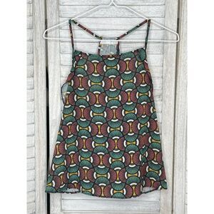LFT Tank Top Green Yellow Pink Fan Print Size Large